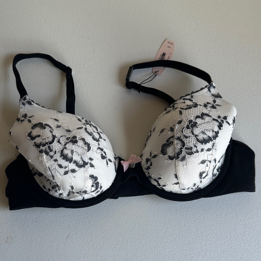 Victoria's Secret Black and White Lace Balconette Bra